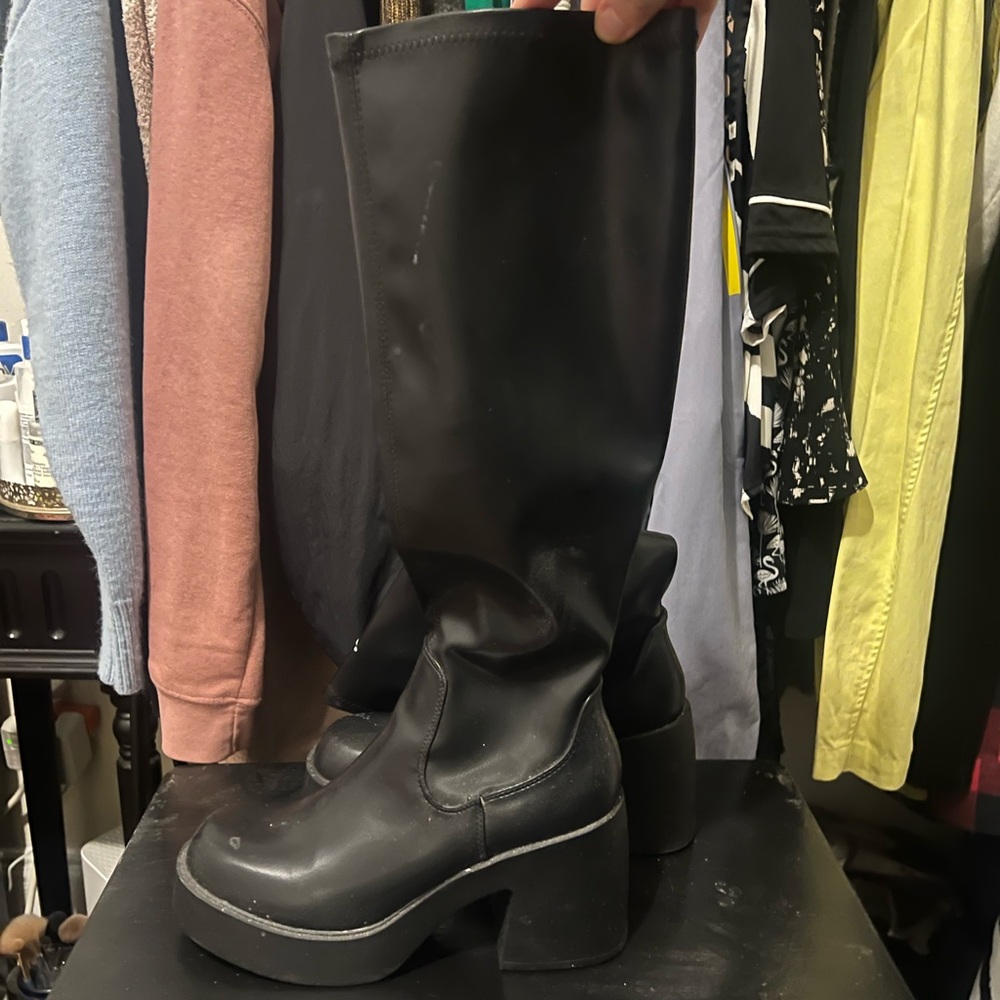 Faux leather chunky Knee-High Boots